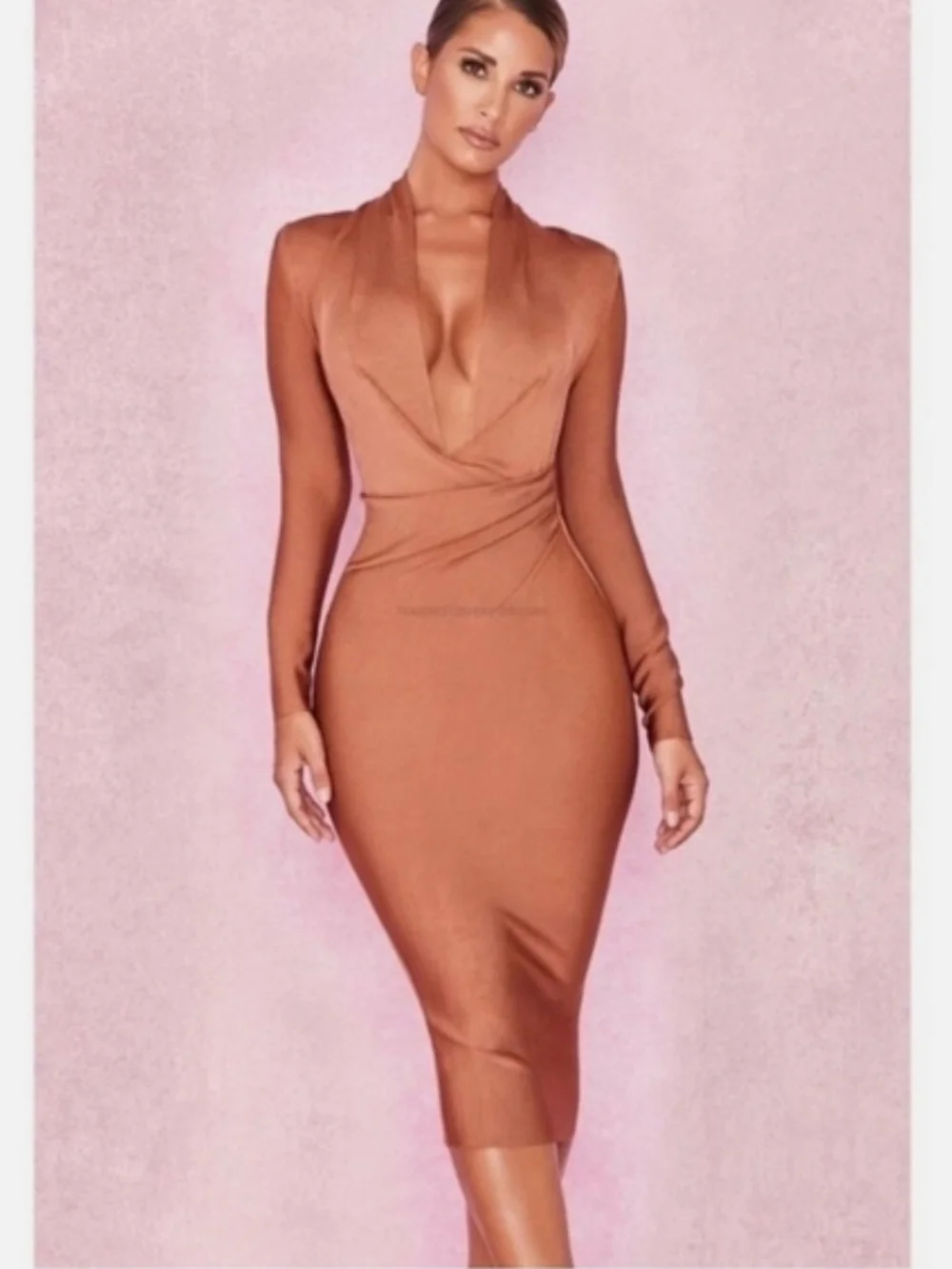House of CB Copper Rust Draped Midi Dress - Picture 3 of 3